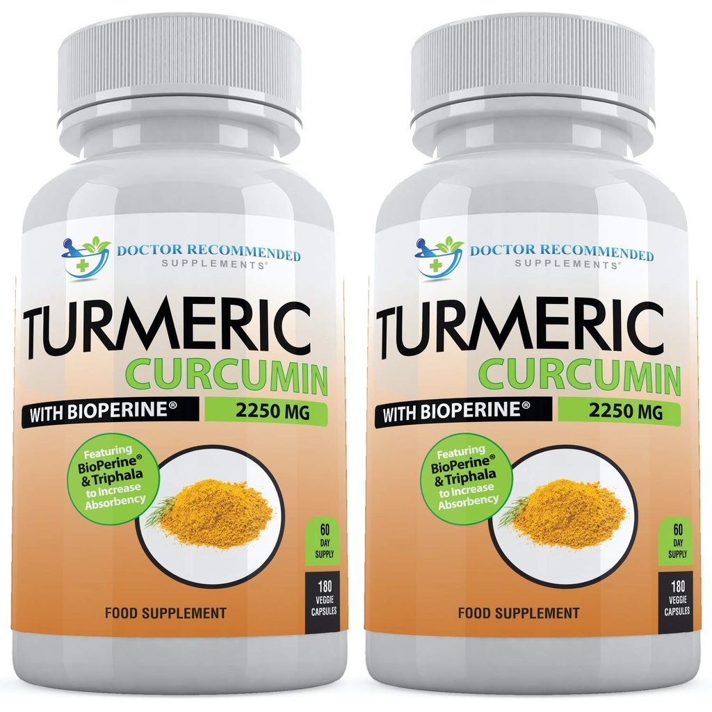 Curcumina Turmérica con Bioperina - 360 cápsulas vegetales - 2250mg 95% Curcuminoides con suplemento de pimienta negra y Triphala (Pack of 2)