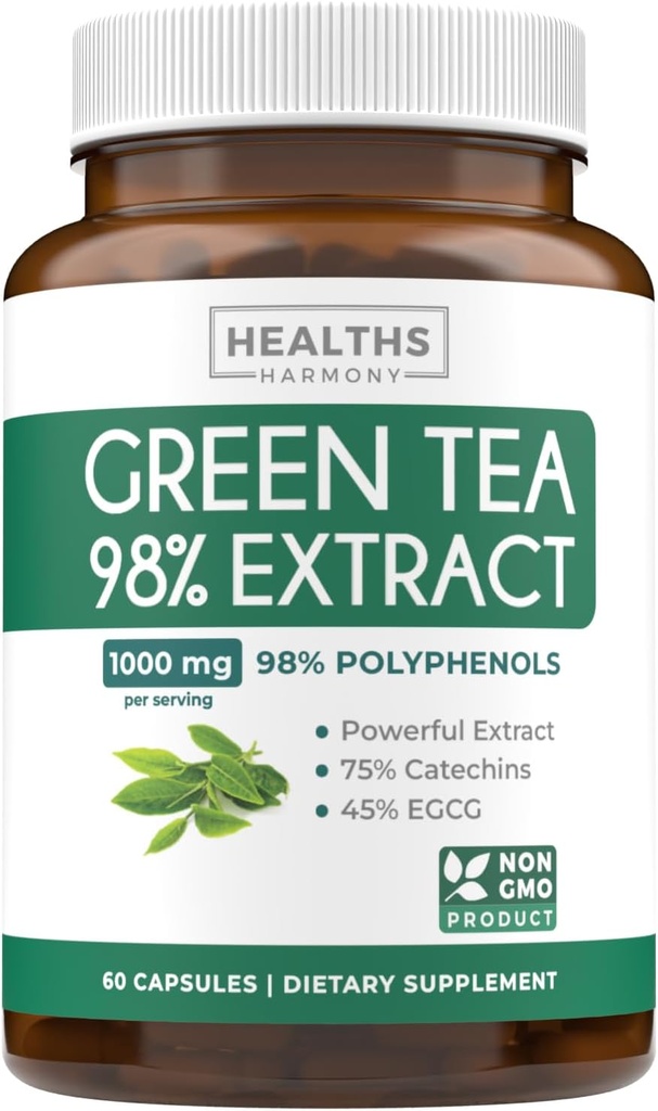 EGCG Green Tea Extract Capsules - Super High Potency Green Tea Pills Antioxidant Rich Formula Empaquetado con Polyphenols Catechins &amp; EGCG - 500mg Por Capsule - Non-GMO &amp; Made in the USA (1 Month Supply)