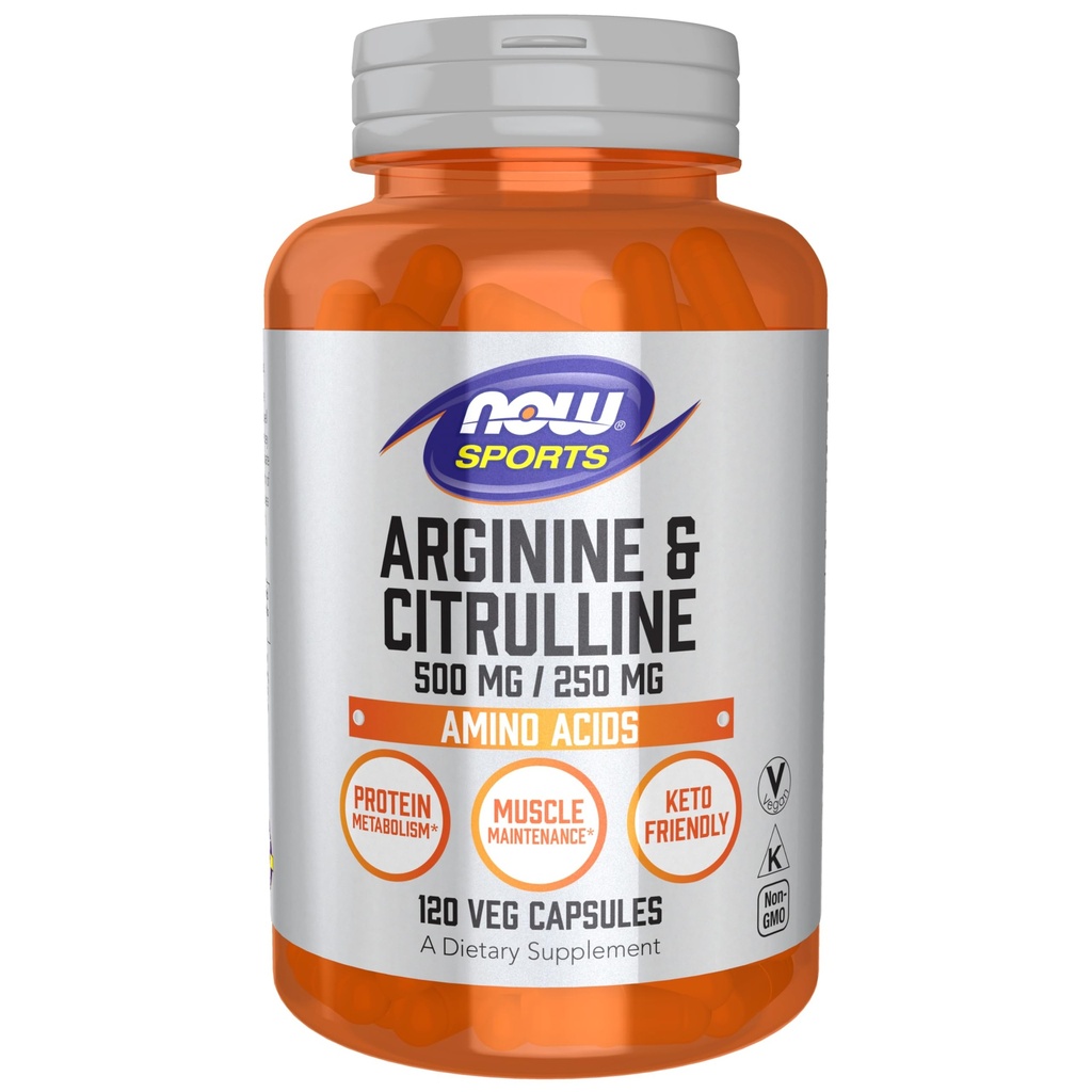 AHORA Nutrición Deportiva, Arginina & Citrullina 500 mg/ 250 mg, Aminoácidos, 120 cápsulas de verduras