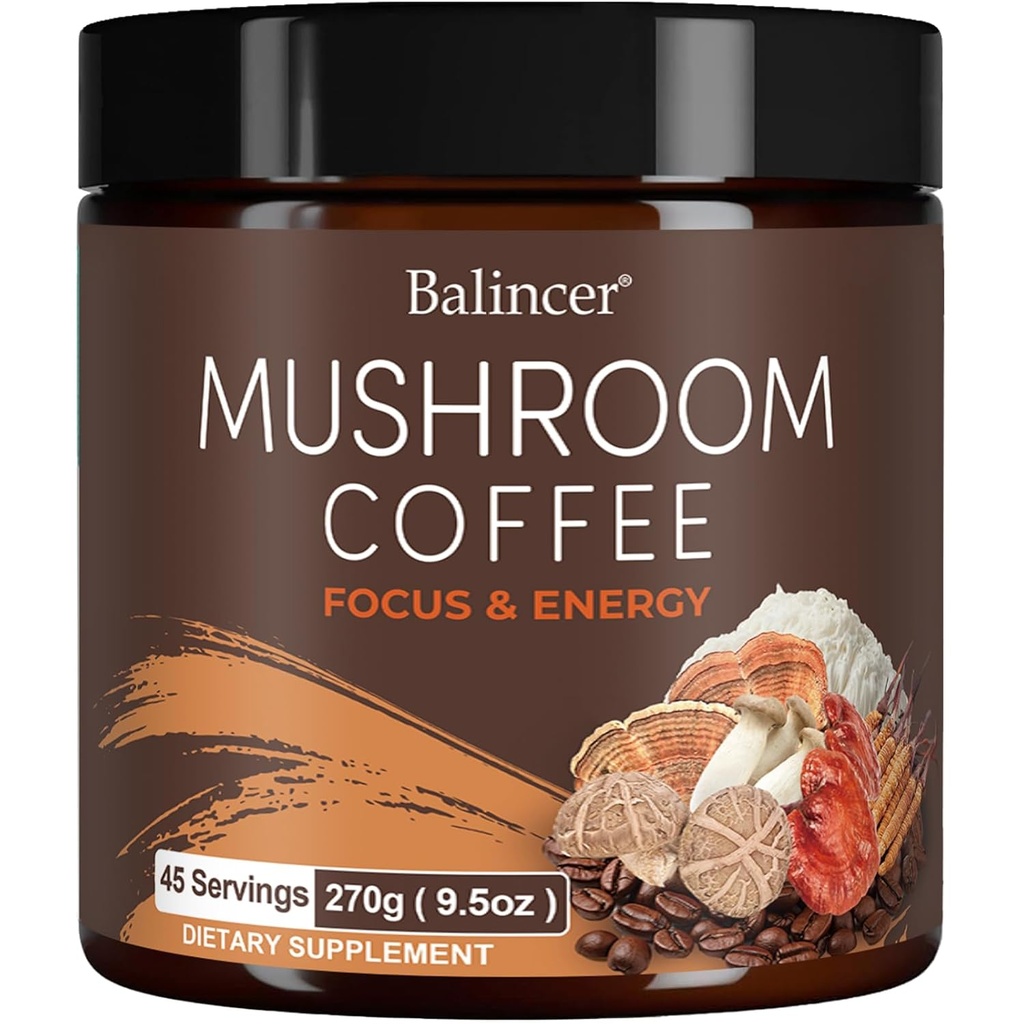 Café de seta, 6 setas adaptogénicas con Mane de León, Cordyceps, Turquía Tail &amp; Más, Café de seta instantánea para Focus, Energía, Inmune &amp; Digestión