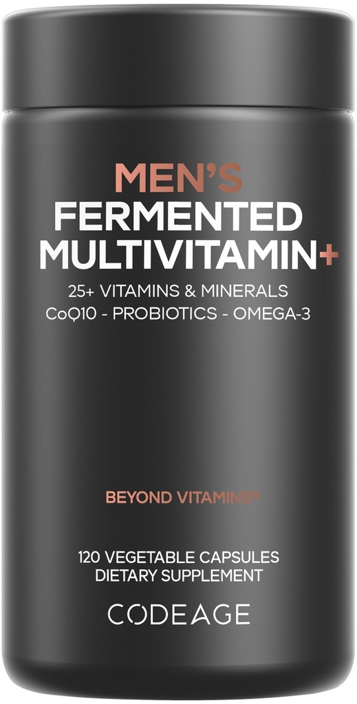 Código Multivitamina diaria de los hombres – 25+ Vitaminas esenciales " Minerales " , Alimentos orgánicos enteros, Probióticos, Omega-3, zinc, vitaminas A, B, C, D, E " K – 120 cápsulas