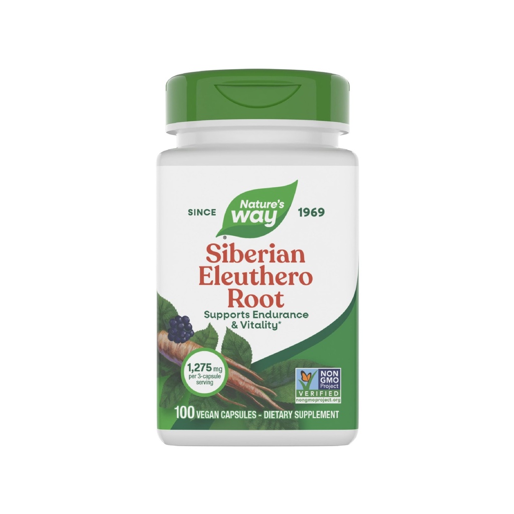 Natural Way Premium Herbal Siberian Eleuthero Root Suplemento, apoya la resistencia " Vitality*, Adaptogen*, 1.275 mg por 3-Capsule Serving, Non-GMO Project Verified, 100 cápsulas (Packaging May Vary)