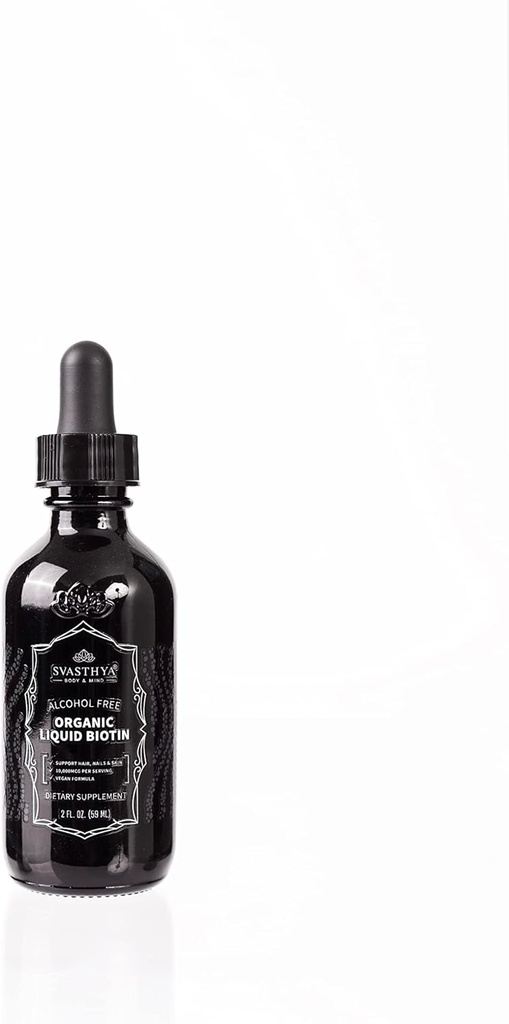 Svasthya Body & Mind Organic Liquid Biotin Drops for Strong Hair Growth - Complejo de vitamina B para las mujeres - Natural Hair Growth Supplement