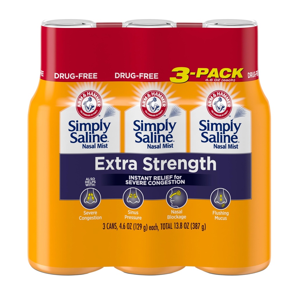 Sencillamente Saline Extra Strength for Severe Congestion Relief Nasal Mist: 4.6oz 3-Pack