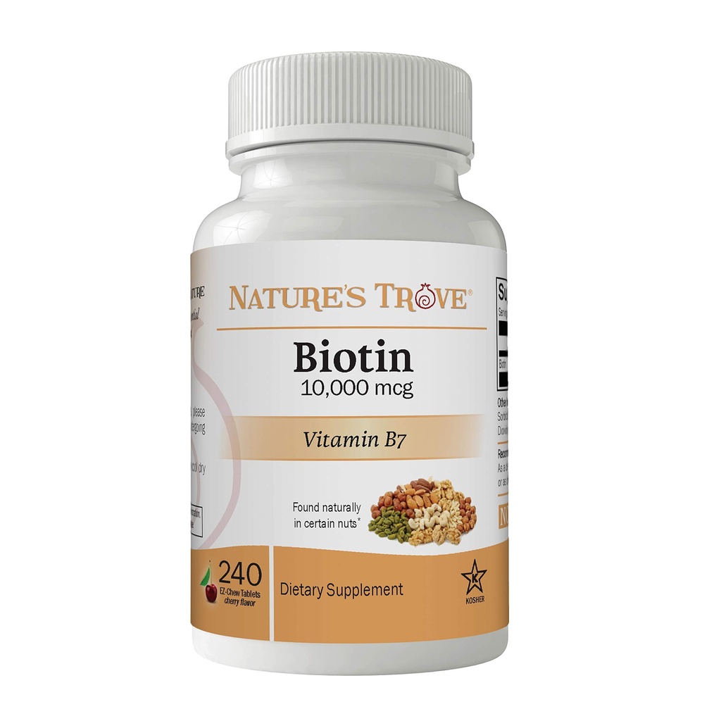 Trove Biotin de la naturaleza 10.000 mcg 240 EZ Chew Tablets Cherry Flavor
