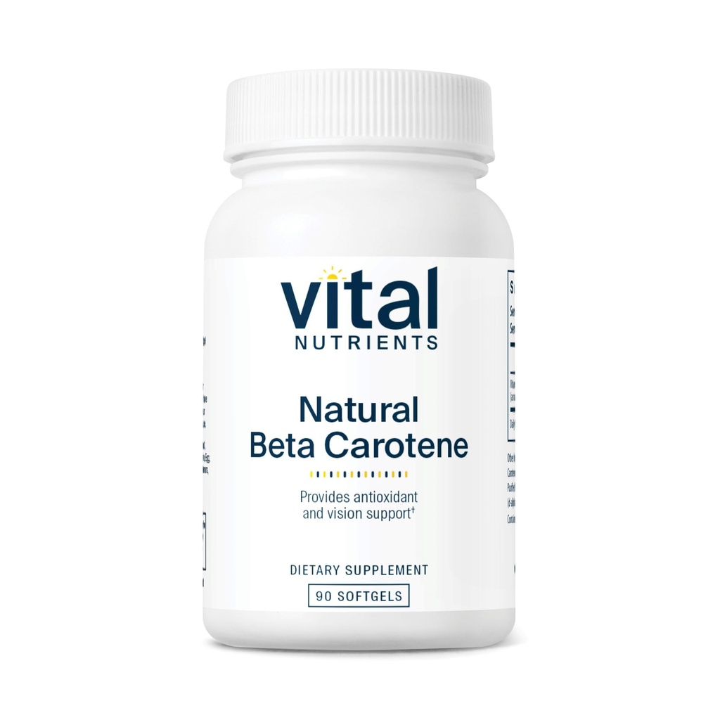 Vital Nutrients Natural Beta Carotene 25,000IU ← Precursor para la vitamina A Silencio Antioxidante de alta dosis ANTE Visión, Esquí y Apoyo a la Salud TEN Gluten, Dairy, Soy Free TEN 90 Softgels