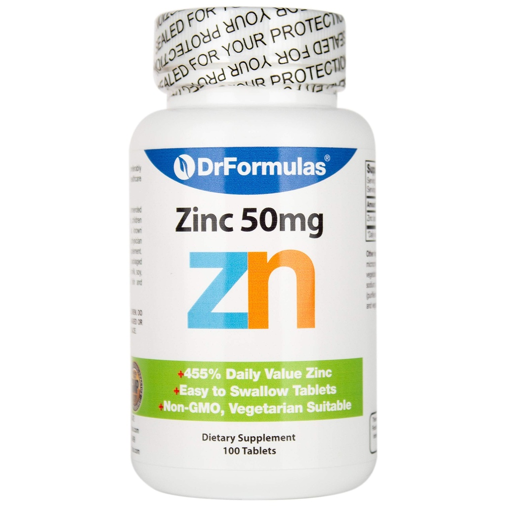 DrFormulas Zinc para Acne 50mg Suplemento con Citrato de Oxido de Zinc Chelated, Fuente de 100 Días (Tablets Not Lozenges, Gluconate o Picolinate)