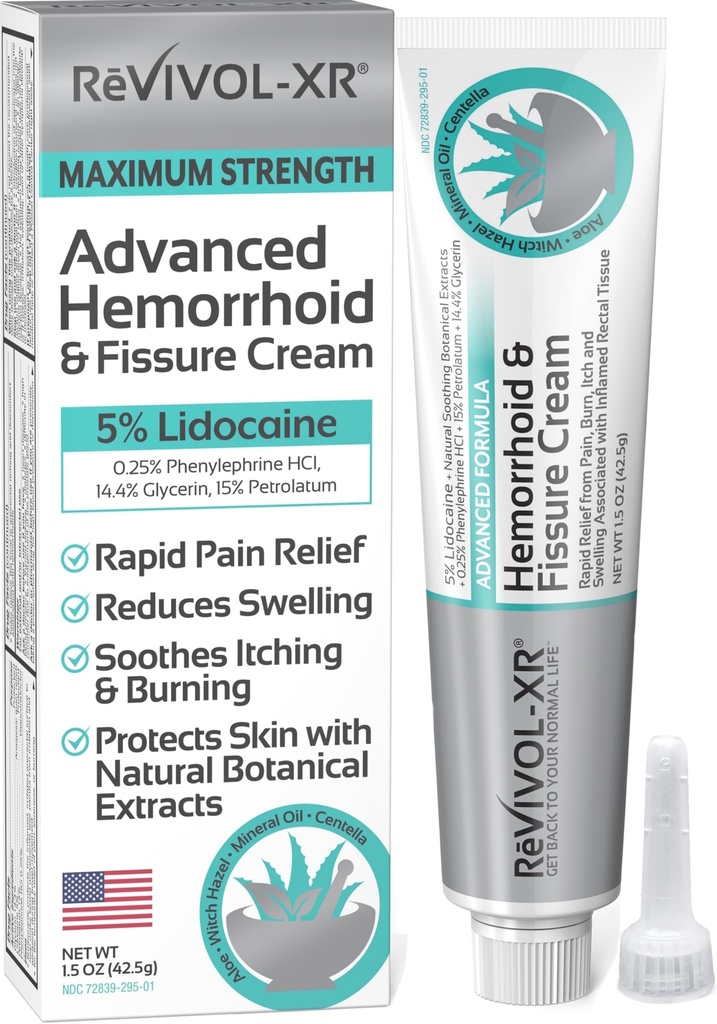 Tratamiento avanzado de hemorroides. 5% Lidocaína + Sábanas + Protege la piel + Aloe + Witch Hazel + Botánicos, Externo y Uso Interno. Más Completa OTC Ungüento &amp; Crema de Fisura, Alivio rápido, Hecho en EE.UU.