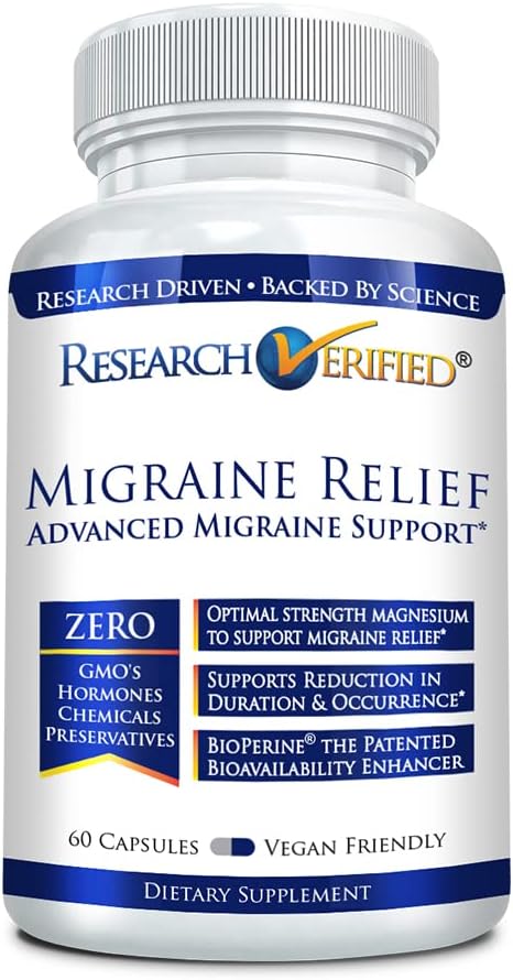 Investigación Alivio Migrano Verificado - Suplemento de doble acción - Reducir la Severidad y la Duración, Hormonas de equilibrio - con Ginger y Ginko Biloba- 60 cápsulas - 60 cápsulas - 1 mes de suministro