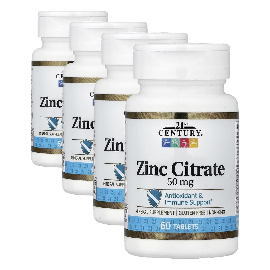 21st Century Healthcare Zinc Citrate Tablets 50mg, 60 Cuenta (Pack of 4)