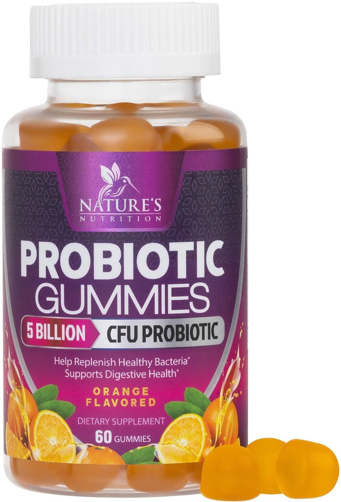 Gummies Probióticas para la Salud Digestiva de Mujeres y Hombres, 5 Billones CFU, Mejores Probióticos diarios Gummy para Vaginal, Apoyo Inmunitario " Salud Gut, soporta Gas de Estreñimiento ocasional " , 60 Gummies