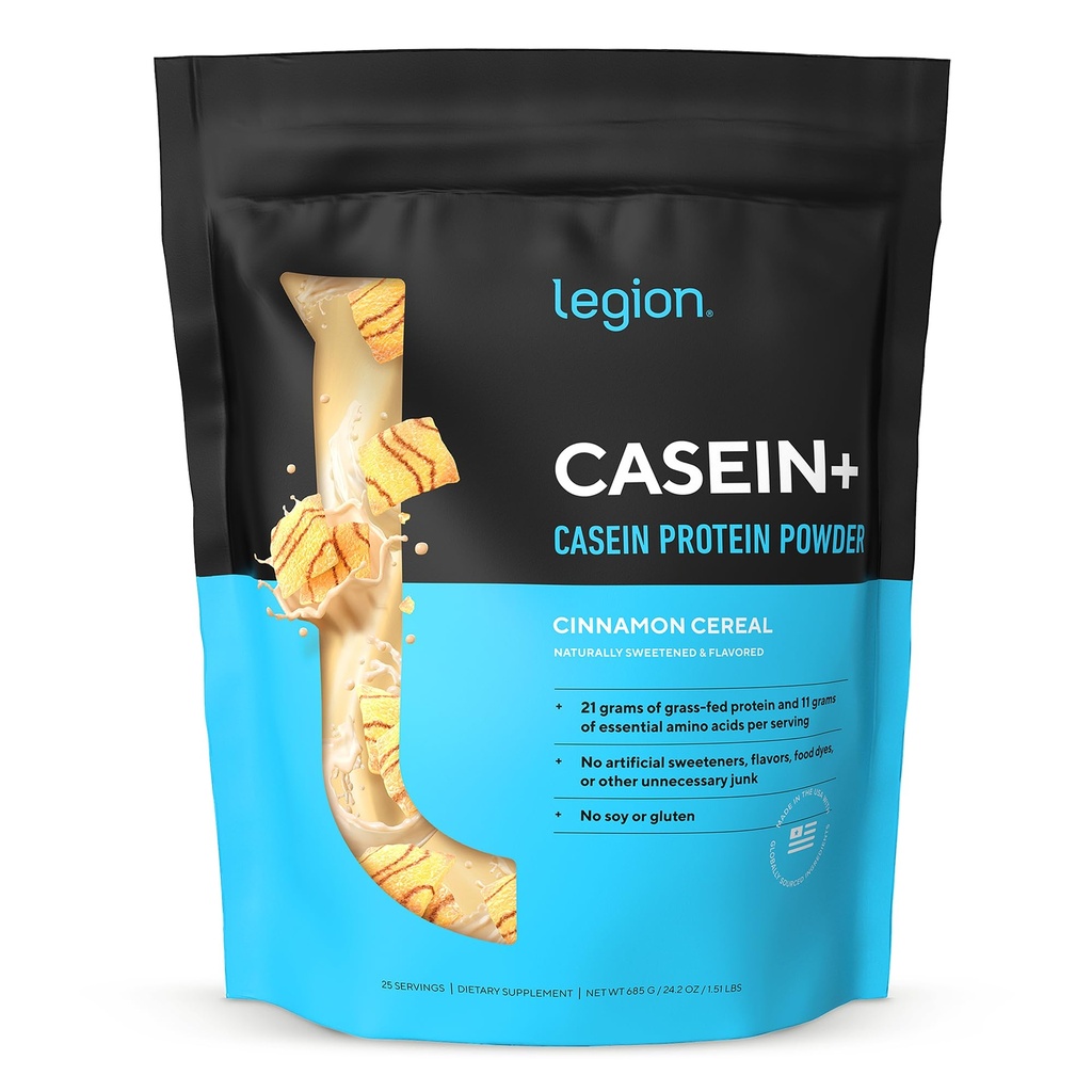 LEGION Casein+ Casein Protein Powder (Cinnamon Cereal) - Powder de proteína de baja liberación - No GMO, libre de gluten &amp; naturalmente endulzado de vacas de grano