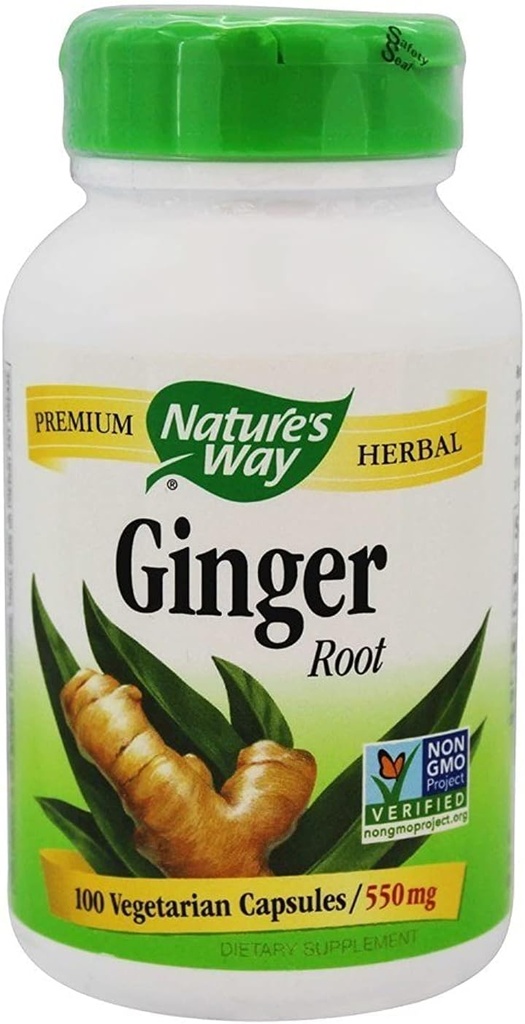 Bota de jengibre herbal premium de la naturaleza, soporte digestivo, 550 mg, 100 cápsulas vegetarianas, paquete de 2