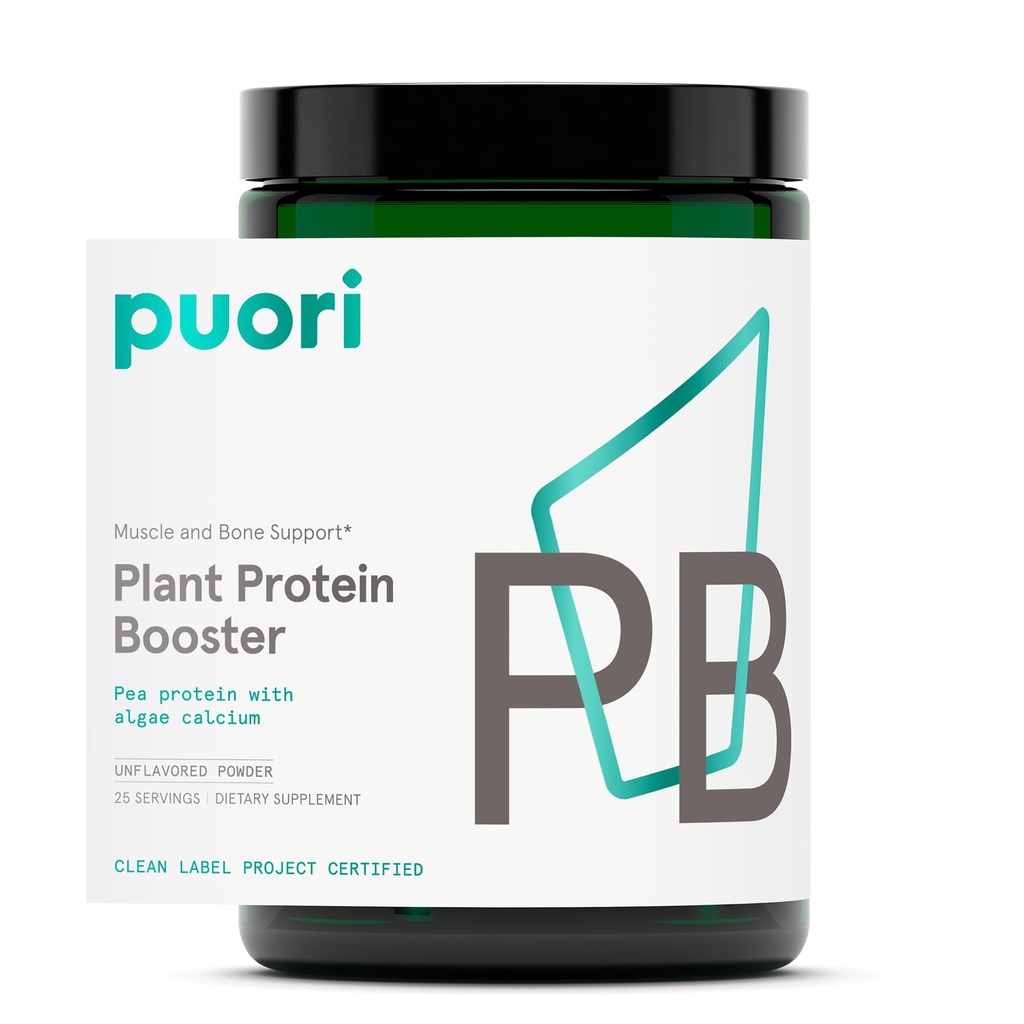 Puori Vegan Plant Protein Enhancer Powder - 25 Servings - Neutral Flavor Pea Protein with Algae Calcium for Essential Amino Amino Acids - Dairy-Free, Vegetarian, Non GMO