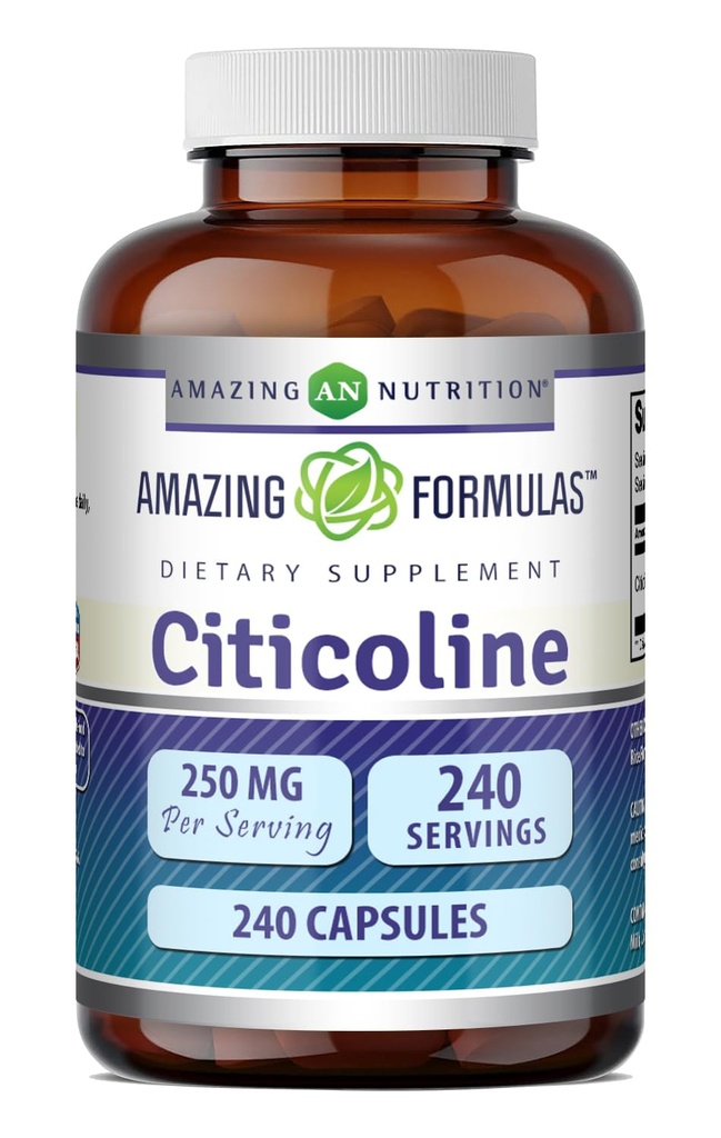 Fórmulas increíbles Citicoline 250 Mg Silencio Capsules Suplemento No-GMO TENIDO Gluten Libre Silencio Made in USA (240 Conde)