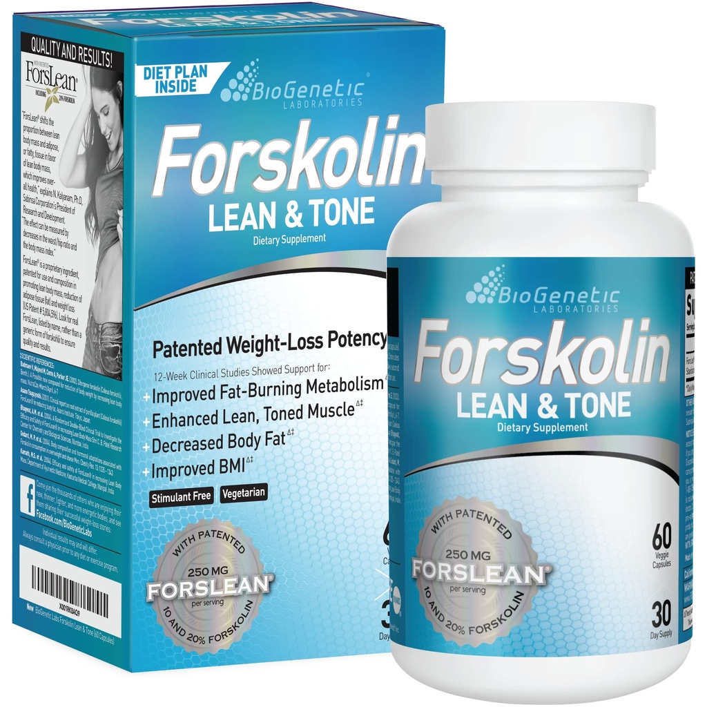 BioGenetic Labs Forskolin Lean &amp; Tone - Píldoras de pérdida de peso - Corporal Fórmula de quemador de grasa y mantenimiento de la masa muscular para hombres y mujeres Appetite Suppressant - 60 cápsulas - Vegetarian