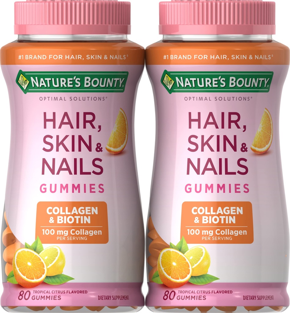 Bounty Biotin y Collagen, Citrus-Flavored Gummies, 80 Ct (2 Pack)