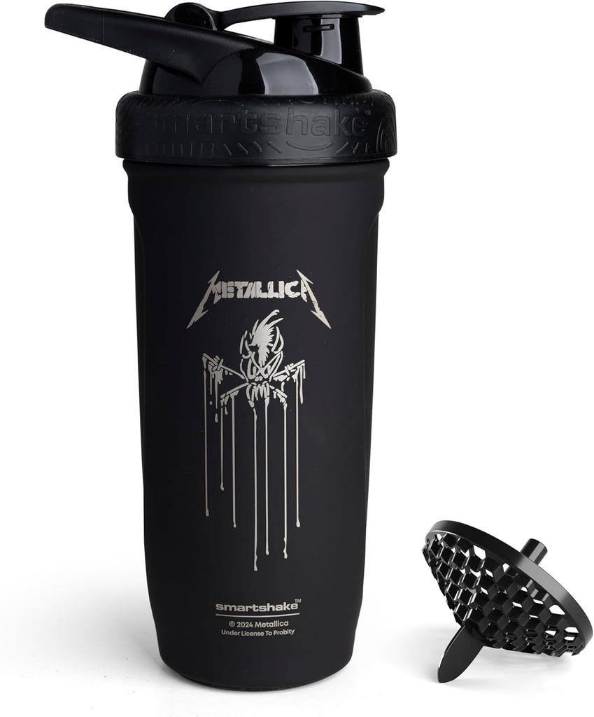 Smartshake Rockband Reforce Acero Inoxidable Protein Shaker Bottle 900 ml  durable 30 oz - Leakproof Screw-on Lid - BPA Gratis - No aislado – Unisex (Metallica, Scary Guy Logo)
