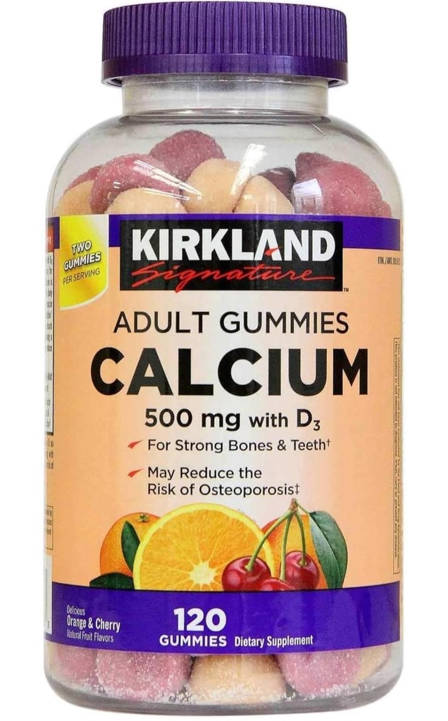 Calcio Chewable Kirkland con vitamina D3 Gummies de adultos, 120 ct x 1 Botella