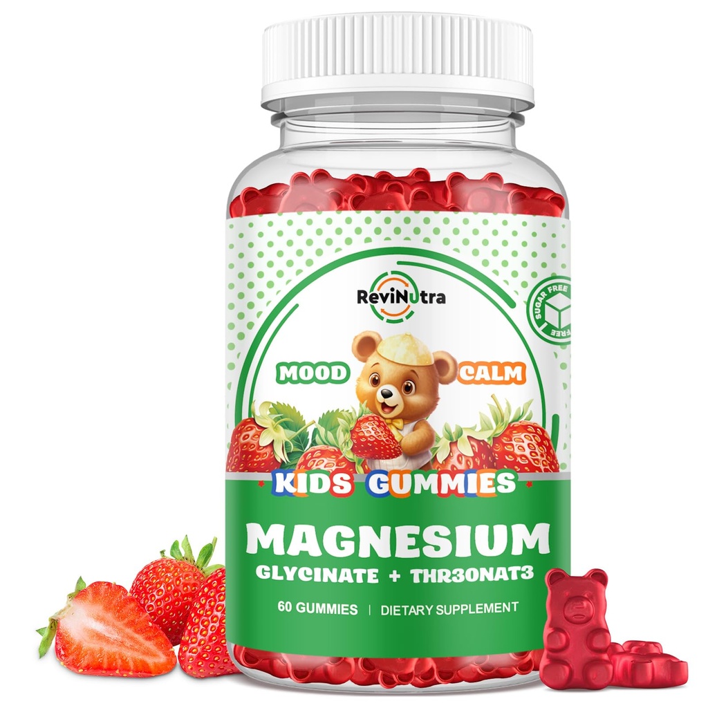 Magnesio Complejo Gummies- Calma Gummies Chewable para Adultos- Magnesio Glycinate Suplemento-w/Omega-3, Vitamina B6, D3- Apoyo Calm Stress Relief, Bones, Mood, Strawberry Flavor