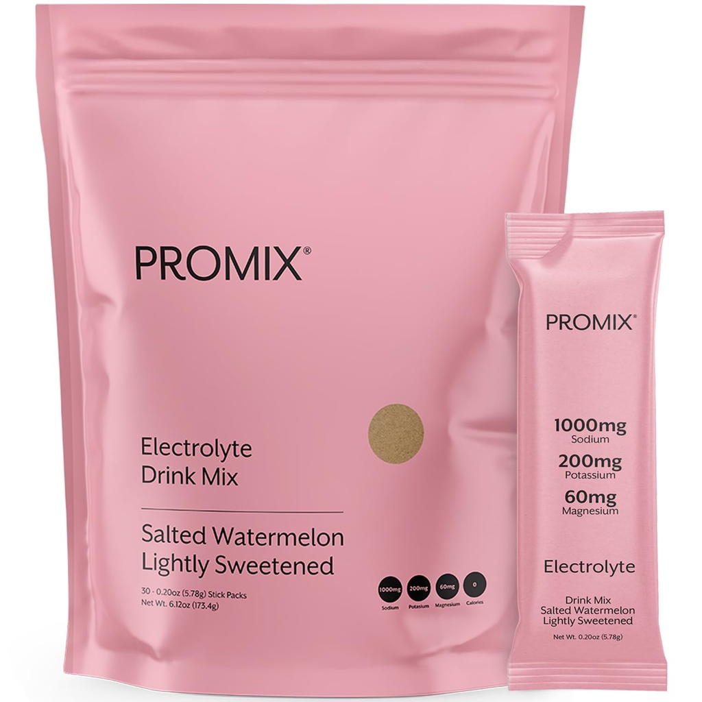 ProMix Nutrition Electrolytes Powder Hydration Packets - Himalayan Pink Salt, Magnesium, Potassium, Vitamina C - Salted Watermelon, Lightly Sweetened - 30 Servings (Pack of 30)