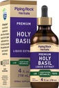 Piping Rock Holy Basil Liquid Extract ← 4 Fl Oz ← Tulsi Leaf Tincture Silencio Vegetarian, Non-GMO, Gluten Free Supplement