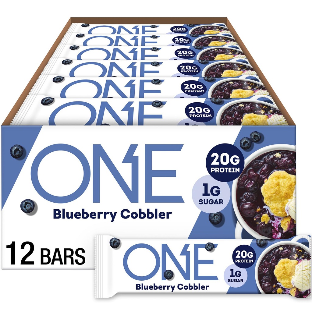 ONE Protein Bares, Blueberry Cobbler, Gluten Gratis con 20g Protein y 1g Azúcar, Pantry Staples, 2.12 oz (12 Conde)