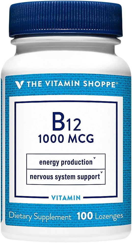 La vitamina Shoppe Vitamina B12 1000mcg - Apoya la producción de energía, una vez suplemento dietético diario - Vitamina B-12 (Como Cyanocobalamin), Gluten " Dairy Free (100 Lozenges)