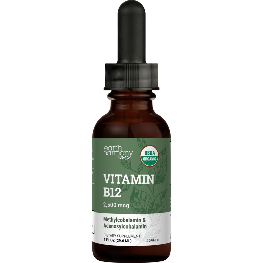 Vitamina Vegana Orgánica B12 Suplemento líquido sublingual - 2500mcg Metilcobalamina gotas para energía natural, metabolismo salud y sistema inmunológico Apoyo - 1 Fl Oz