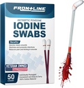 Swabs de Iodine Povidone FrontLine, Swabsticks Antisépticos, Solución de Iodine, Swab de algodón de limpieza, Suministros Médicos con mallas, Cuidado de heridas, primeros auxilios, limpiador de heridas, caja de 50
