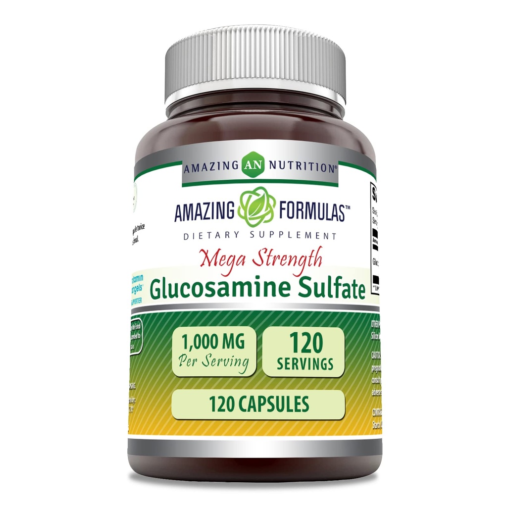 Fórmulas increíbles Sulfato de Glucosamina 1000 mg Capsules Suplemento Silencio No-GMO TENIDO Gluten Libre Silencio Made in USA (Unflavored)