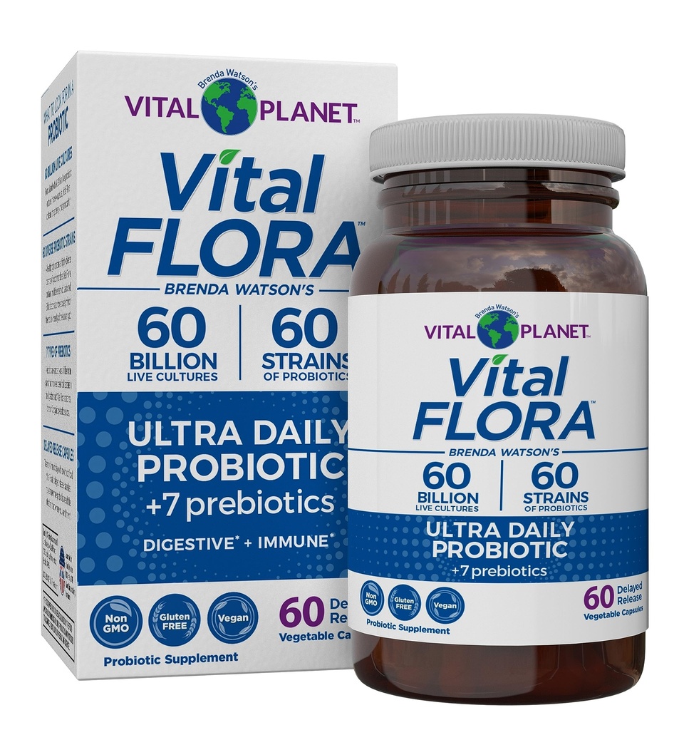 Vital Planet - Vital Flora Ultra Daily Probiotic 60 Billion CFU, Diverse Strains, Prebióticos Orgánicos, Immune Support, Bloating Relief, Digestive Health Probiotics for Women and Men 60 Capsules