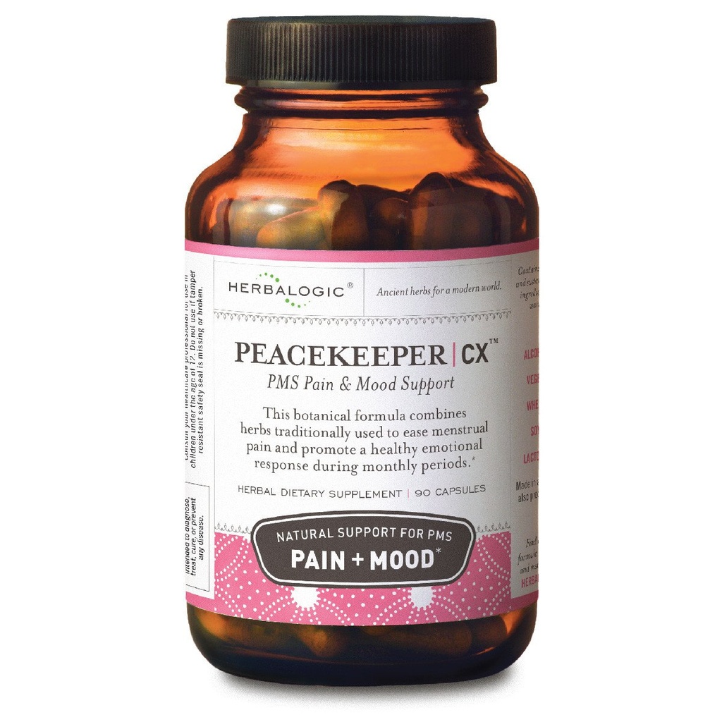Herbalogic - Peacekeeper CX Herb Capsules - Reduce PMS Related Mood Swings - Reduce los calambres &amp; Dolor asociado con Períodos Mensuales - Contiene Turmeric &amp; Corydalis - 90 Cap Count