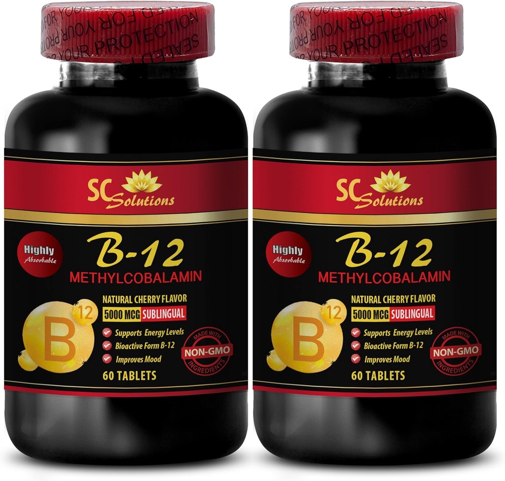 methycobalamin orgánico - METHYLCOBALAMIN VITAMIN B-12 5000 - nutrición deportiva resistencia " suplementos energéticos, suplementos de rendimiento atlético, píldoras energéticas, píldoras del impulsor del cerebro - 2 Botellas 120 Tabl