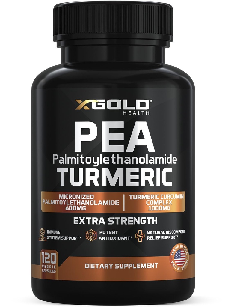 Pea Palmitoylethanolamide + Complejo Turmérico de Curcumin – 1600mg Micronizado 99% & 95% Curcuminoides – Soporte Conjunto de Alta Potencia, Movilidad & Confort – Hecho en EE.UU.