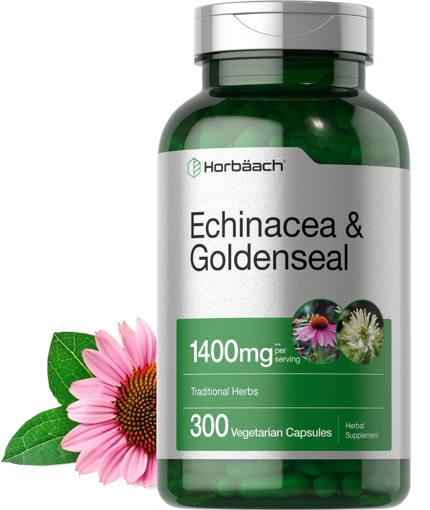 Horbäach Echinacea Goldenseal Capsules Silencio 1400mg Silencio 300 Conde Silencio Vegetariano, No GMO, Gluten Free Extract Suplemento