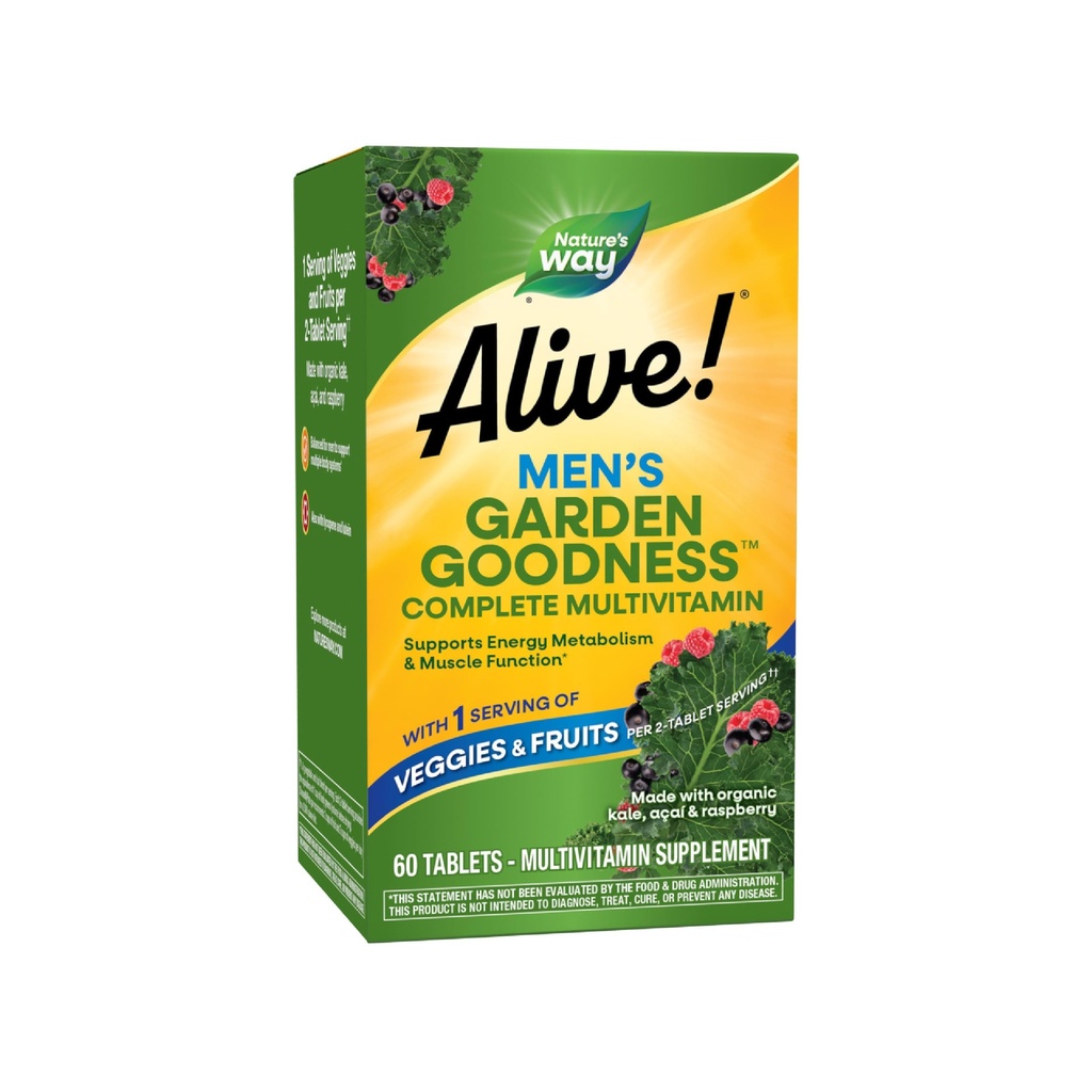 ¡La naturaleza está viva! Bondad del jardín Multivitaminas de los hombres, un ser de verduras y frutas**, alta potencia B-Vitamins, 60 Tabletas