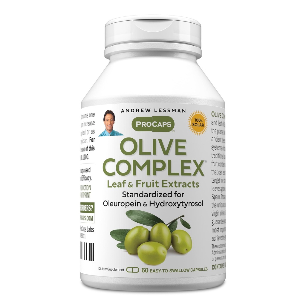 ANDREW LESSMAN Olive Complex - 60 Capsules - Leaf and Fruit Extracts. Estándarizado para Oleuropeina e Hidroxityrosol para apoyar la salud cardiovascular e inmunológica. Cápsulas pequeñas fáciles de absorber