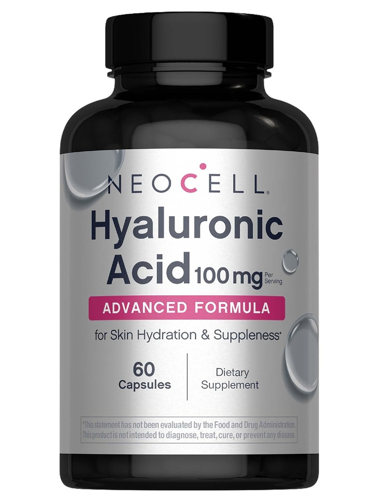 NeoCell Hyaluronic Acid Capsules, lubricante esencial, soporta la hidratación de tejido, libre de gluten, 60 Conde, 1 Botella