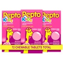 Pepto Kid's Chewable Tablets for Heartburn, Acid Indigestion, Sour Stomach y Upset Stomach, Bubblegum Flavor, 72 Total (3 Packs of 24)