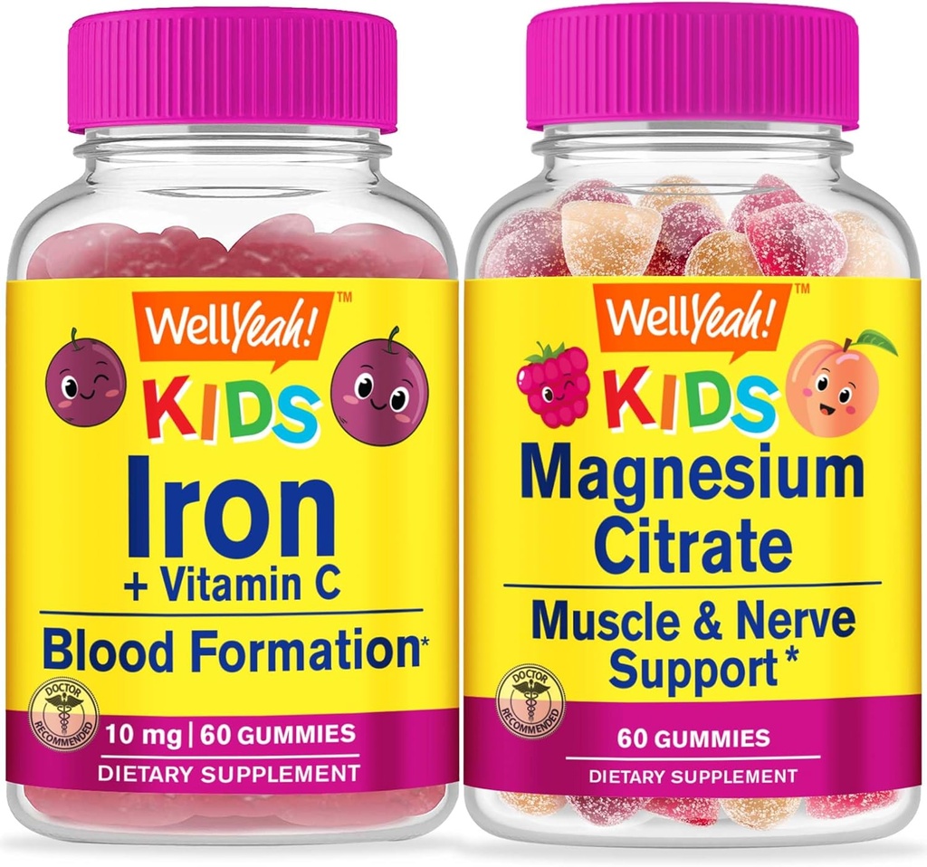 BuenoSí Hierro + Vitamina C Niños + Citrato de magnesio Niños, Gummies Bundle - Gran Tasting, Suplemento de vitamina, Gluten Gratis, GMO Gratis, Chewable Gummy