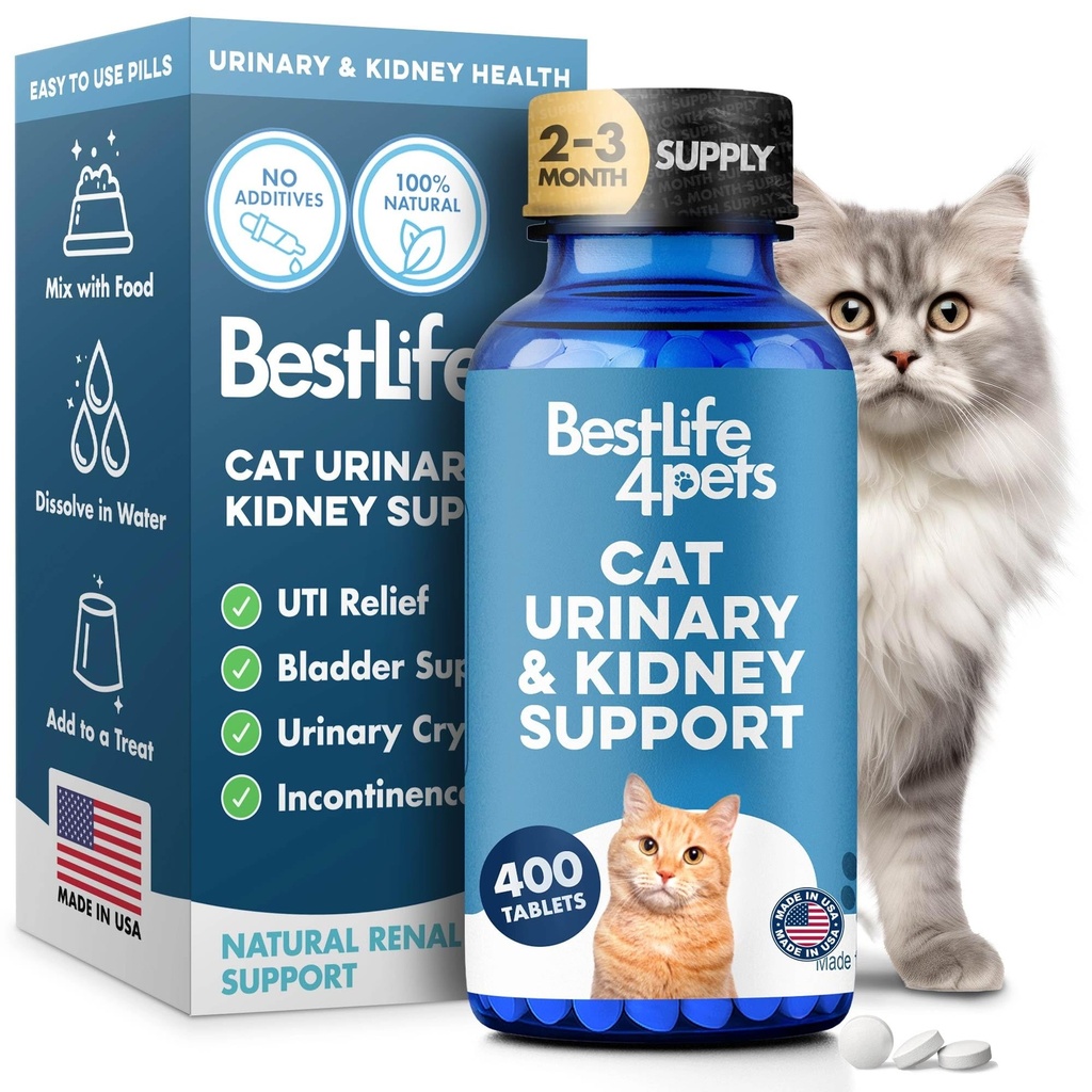 Cat UTI Remedy & Kidney Support for Cats, Natural Urinary Tract Infection and Cat Bladder Crystals Treatment Helps Flush Out Kidney Stones, Clears Infection, &amp; Improves Kidneys Health, 400 Tiny Pills