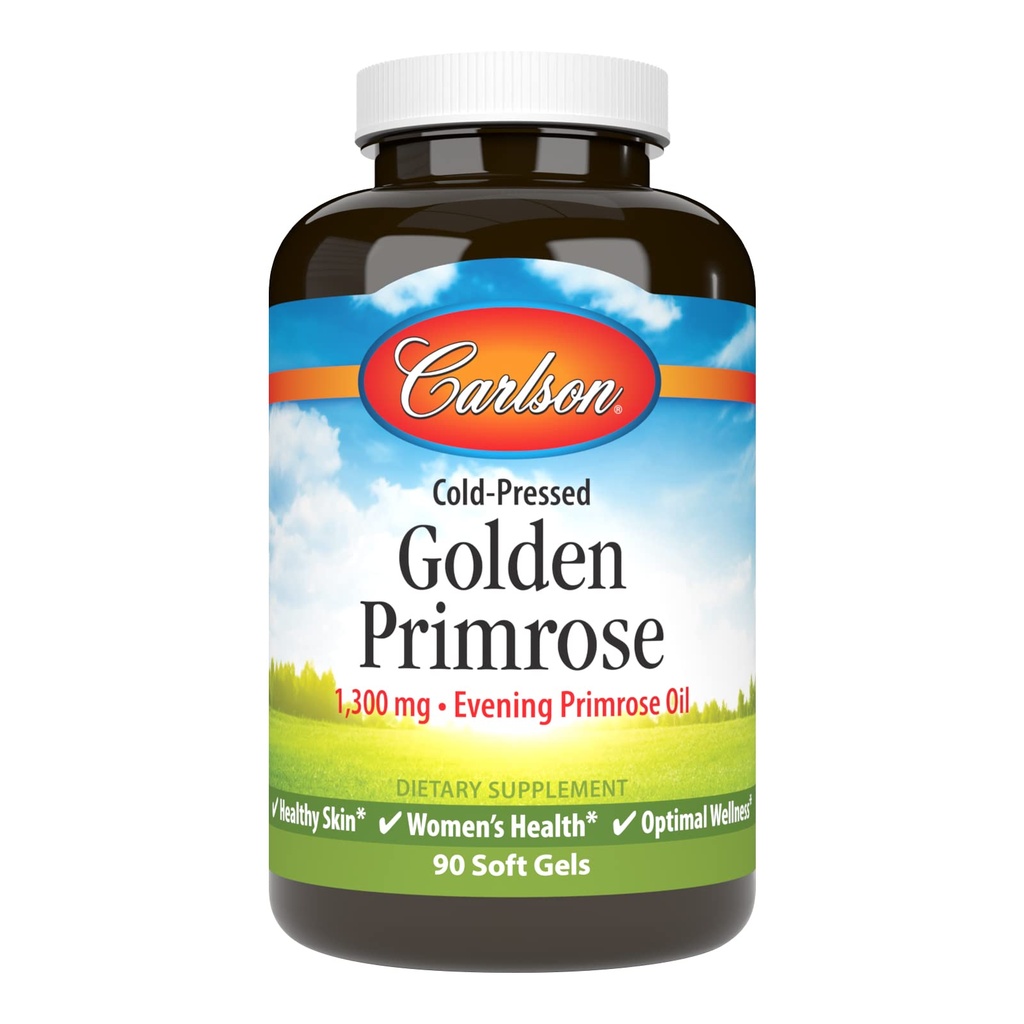 Carlson - Golden Primrose, 1300 mg Evening Primrose Oil, Cold-Presed, Healthy Skin, Women's Health & Optimal Wellness, 90 Softgels