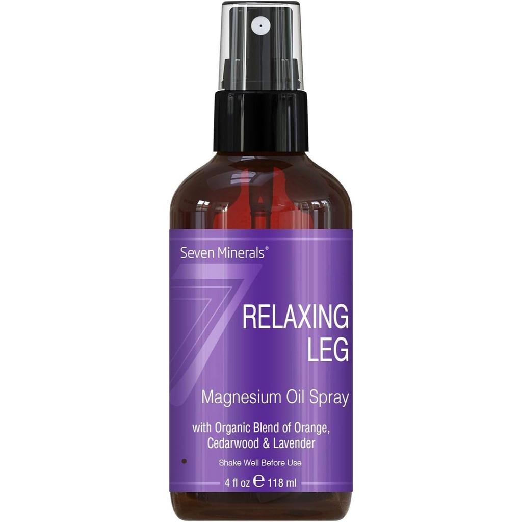 Siete Minerales Relajando el Espray de Magnesio Legislativo, Flecha Poderosa de Aceites Esenciales (Orange, Cedarwood, " Lavender), que calma las piernas naturalmente. 4 fl oz,