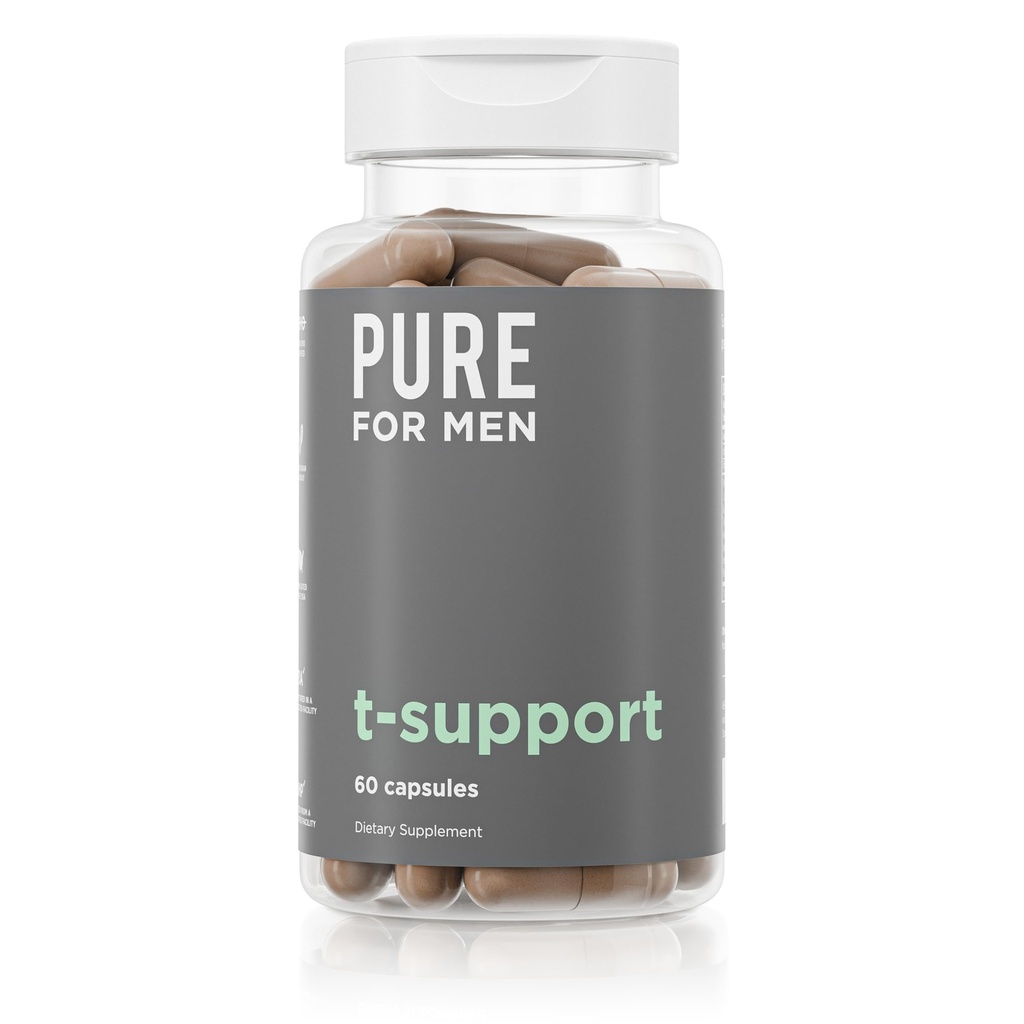 Puro para hombres T-Support Suplemento Silencio Vegetarian Apoyo Total para Hombres con Maca, Vitamina D, " Ashwagandha, Muscle Health ¦ Endurance, Strength, Focus, " Energy Support Ø 60 cápsulas