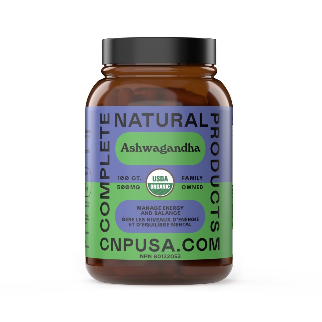 Cápsulas de Ashwagandha orgánica - 100 Cápsulas 500mg Puro Suplemento de Ashwagandha orgánica para el apoyo a la calma