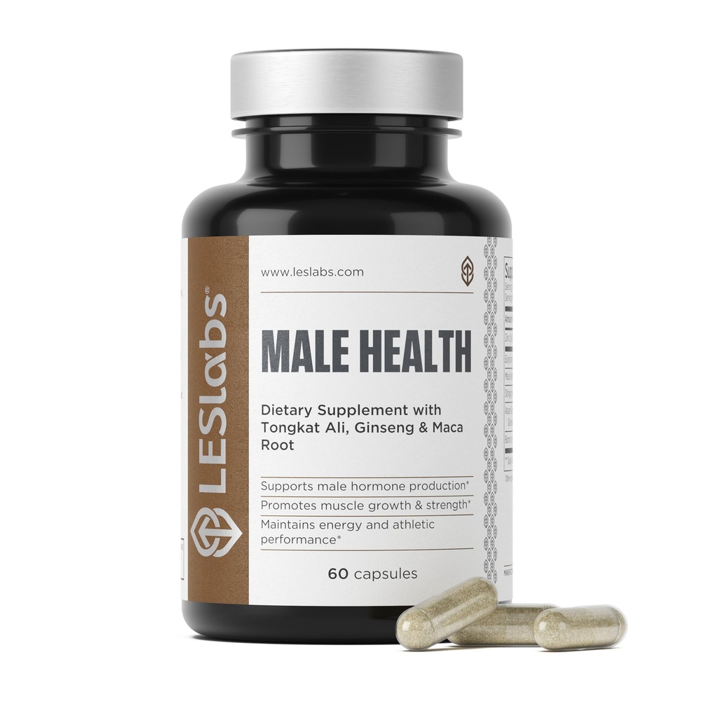 LES Labs Male Health – Enhance Hormone Production, Strength & Vitality, Drive & Endurance – Tongkat Ali, Ginseng, Maca " Boron – Non-GMO Supplement – 60 Capsules