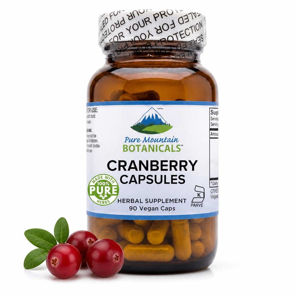 Pure Mountain Botanicals Cranberry Pills Kosher Vegan Capsules con 400 mg Cranberry Concentrate Extracto Suplemento