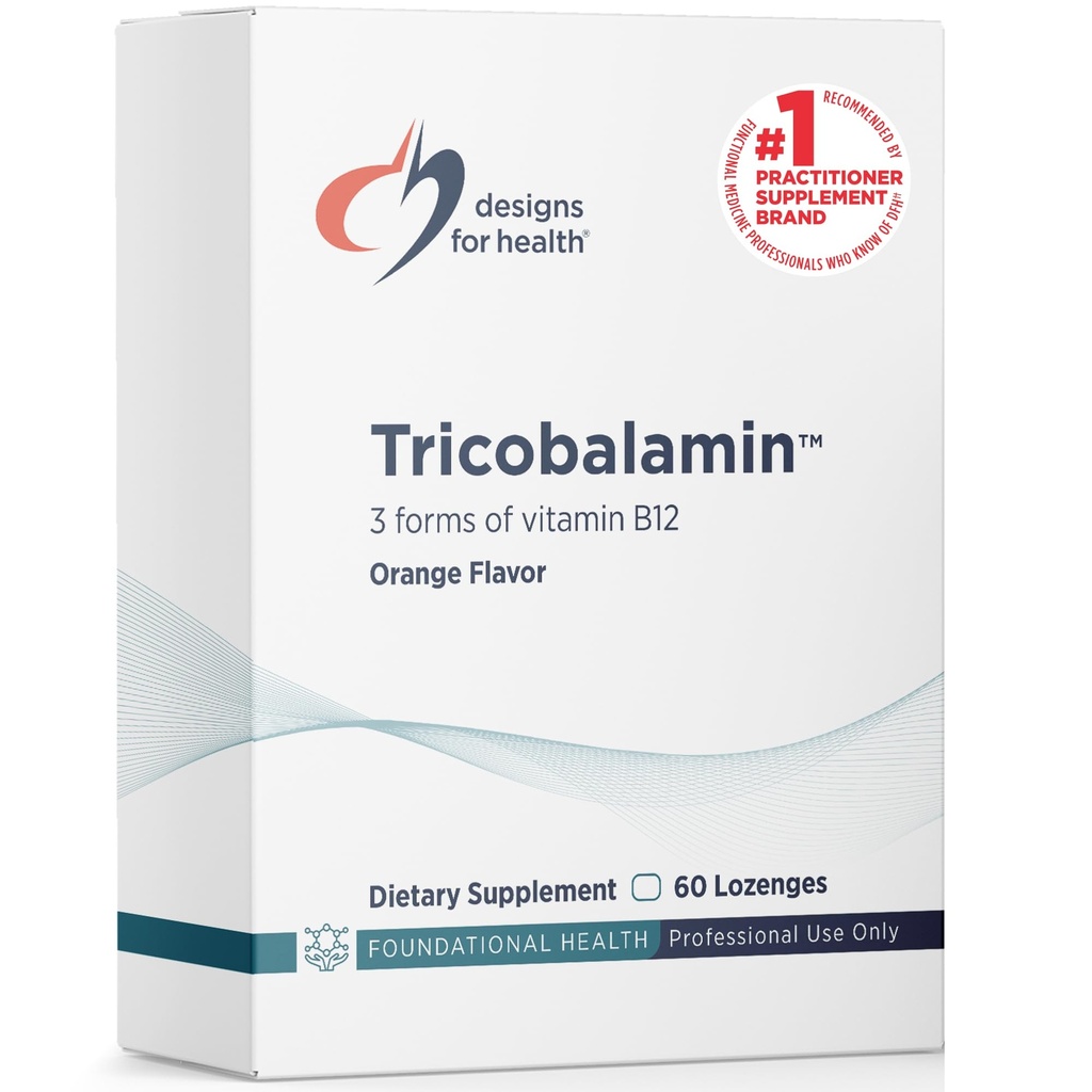 Diseños para la salud B12 Tricobalamin Lozenges - 3000mcg Triple B12 Mesas de disuelve rápido con Methylcobalamin, Adenosylcobalamin + Hydroxocobalamin - Natural Orange Flavor (60 Lozenges)