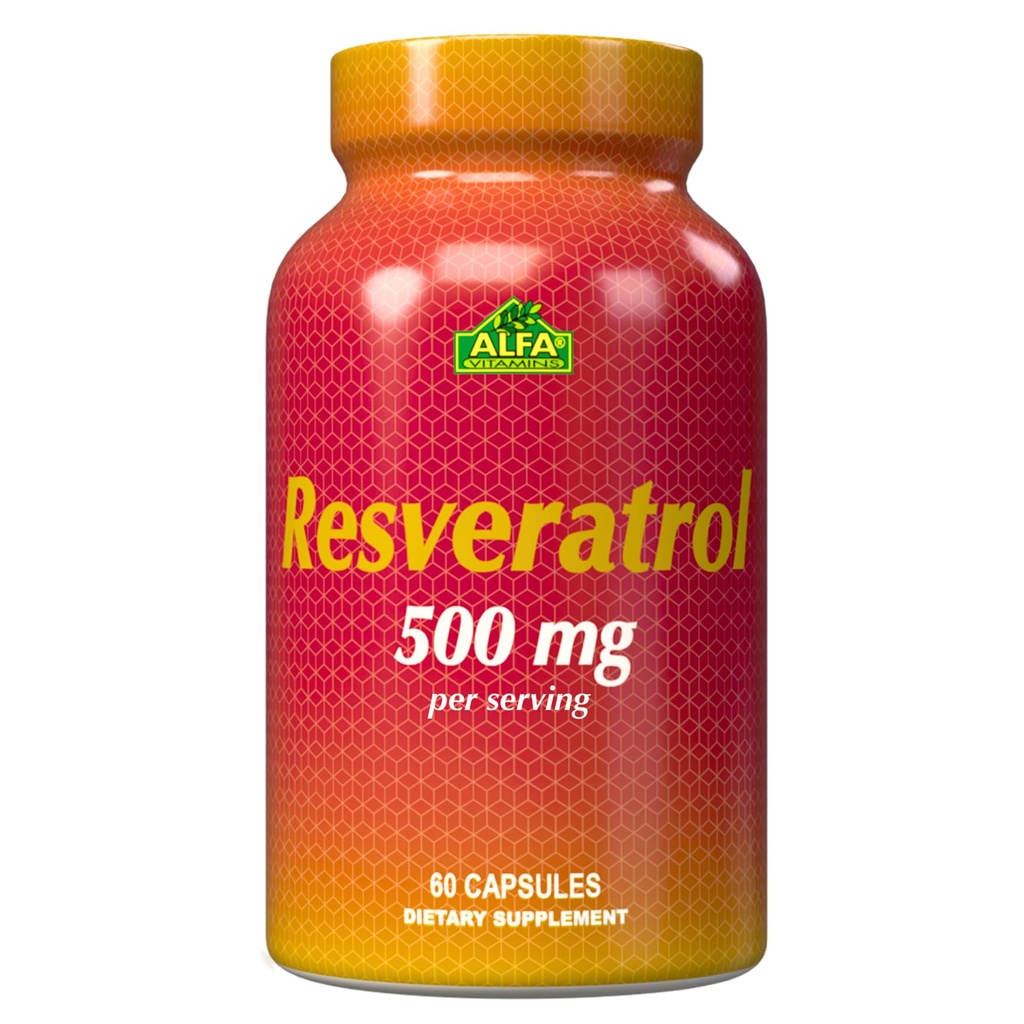 Resveratrol 1000mg por Alfa Vitaminas - Potencial Antioxidante, Ayuda a prevenir daños celulares - Apoyo Función cerebral, Salud cardiovascular, Metabolismo, efectos anti-envejecimiento - 60 cápsulas